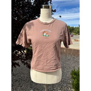 Organic Generation Women Pale Pink Mushroom Embroidered Short Sleeved Baby Tee S